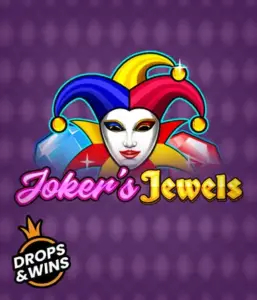 Experience the colorful ambiance of the Joker's Jewels game by Pragmatic Play, featuring a captivating joker's mask embellished with a vivid jester hat. This graphic evokes the fun and excitement of classic slots, set against a deep purple background. Ideal for those who love classic slot games, delivering a entertaining gaming experience. 